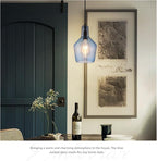 Emliviar 1-Light Kitchen Pendant Lighting, Industrial Adjustable Hanging Pendant Light with Seeded Glass, Blue Finish, DYE286G1-MIL BK