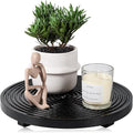 Round Decorative Tray Framhouse Bathroom Decor Wood Riser Kitchen Countertop Organizer for Perfume, Candle, Plant, 12 inch Black