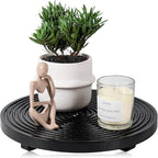 Round Decorative Tray Framhouse Bathroom Decor Wood Riser Kitchen Countertop Organizer for Perfume, Candle, Plant, 12 inch Black