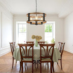 Farmhouse Chandelier, 20" Rustic Light Fixture with Glass Shade 4-Light Drum Lighting Fixtures Retro Pendant Lamp for Dining Room Foyer Living Room Entrance Kitchen Island Bedroom