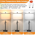 Black Table Lamps for Bedrooms Set of 2: 22" to 30" Height Adjustable Nightstand Lamps with White Linen Shade | Pull Chain Switch | Metal Base 丨3 Color Temperatures Included Beside Lamp (Black)
