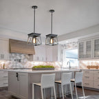 HuixuTe Black Farmhouse Pendant Lights, Industrial Kitchen Island Lighting, Rectangle Linear Cage Chandeliers for Kitchen, Dining Room Table