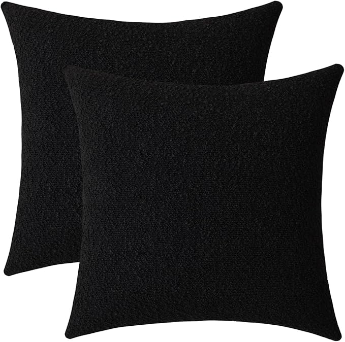 Jeneoo Black Decorative Square Thick Throw Pillow Covers Boucle Couch Cushion Case for Livingroom Sofa Decor, Set of 2, 18 x 18 Inch