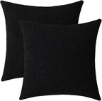 Jeneoo Black Decorative Square Thick Throw Pillow Covers Boucle Couch Cushion Case for Livingroom Sofa Decor, Set of 2, 18 x 18 Inch