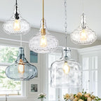 Glass Large Pendant Lights for Kitchen Island Blown Glass Pendant Light Clear Hammered Shade Hanging Ceiling Lights with Black Finish for for Kitchen Island, Sink, Hallway, Living Room 11 inch