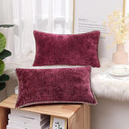 decorUhome Christmas Chenille Soft Throw Pillow Covers 12x20 Set of 2, Lumbar Velvet Farmhouse Neutral Decorative Euro Pillow Covers with Stitched Edge for Couch Sofa Bed Home Decor, Rhododendron