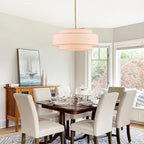 Modern 23.6" Large Drum Chandelier 6-Lights Vintage Modern Chandelier Light Fixture with Linen Shade Retro Farmhouse Drum Chandeliers for Dining Room, Kitchen Island, Living Room, Bedroom