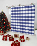 Rustic Navy Blue White Buffalo Check Plaid Pattern Shower Curtain, Farmhouse Shower Curtains Set with Hooks, Waterproof Fabric Bathroom Curtains Decor Home Accessories, Stall Long 36 X 78 Inch