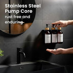 MaisoNovo Shampoo and Conditioner Dispenser - Shower Soap Dispenser Wall Mounted - 16.9 fl oz Set of 3 Amber Plastic Bottles Black Bamboo Pump - Shampoo Dispenser, Shower Dispenser 3 Chamber No Drill