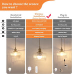 Battery Operated Pendant Light 5000mAh Rechargeable Chandelier with Remote Control Wireless Adjustable Hanging Clear Striped Light for Kitchen Island Dining Room Hallway, 2 Pack