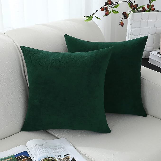 Jeneoo Decorative Hunter Green Throw Pillow Covers Soft Rectange Chenille Comfy Cushion Couch Cases for Home Sofa Decor (Set of 2, 12 x 20 Inches)