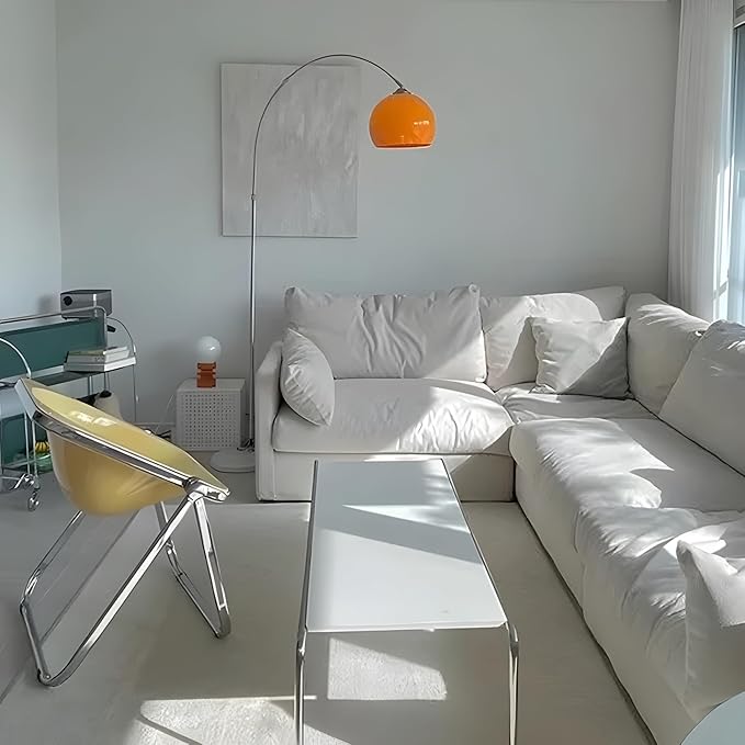 Nordic Simple Floor Lamp with Orange Acrylic Shade, Arc Reading Lamp for Living Room, Study Room&Bedroom Beside,Creative Orange Standing Lamps for Ambient Lighting