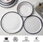 12-Piece Melamine Dinnerware Set for 4 - Retro Speckled Pattern Plates & Bowls, Lightweight & Scratch Resistant, Indoor/Outdoor Use