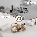Makeup Organizer Countertop with 360 Rotating Perfume Trays, 7-Divider Vanity Skincare Organizers, Make Up Desk Organization and Storage with Cosmetic Brush Holder for Bedroom Bathroom Counter