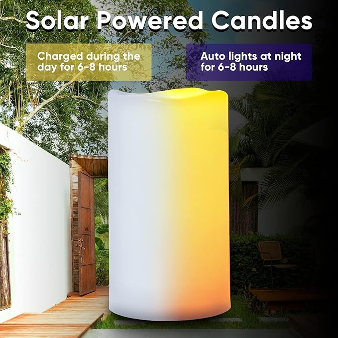 Homemory 4"x10" Large Solar Candles Outdoor Waterproof, Dusk to Dawn, Solar Powered Flameless Candles for Outdoor, Lanterns, Set of 4