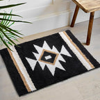 Bathroom Rugs Boho Black Bath Mat Non Slip Soft Absorbent Machine Washable Bath Rug Luxury Plush Floor Mat for Bathroom Shower 20x32