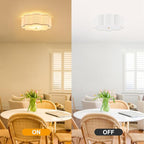 Modern Drum Semi Flush Mount Ceiling Light 17.71" Modern 3-Lights Gold Drum Ceiling Lighting Fixture Vintage Linen Ceiling Lamp for Laundry Room, Kitchen, Basement, Bedroom