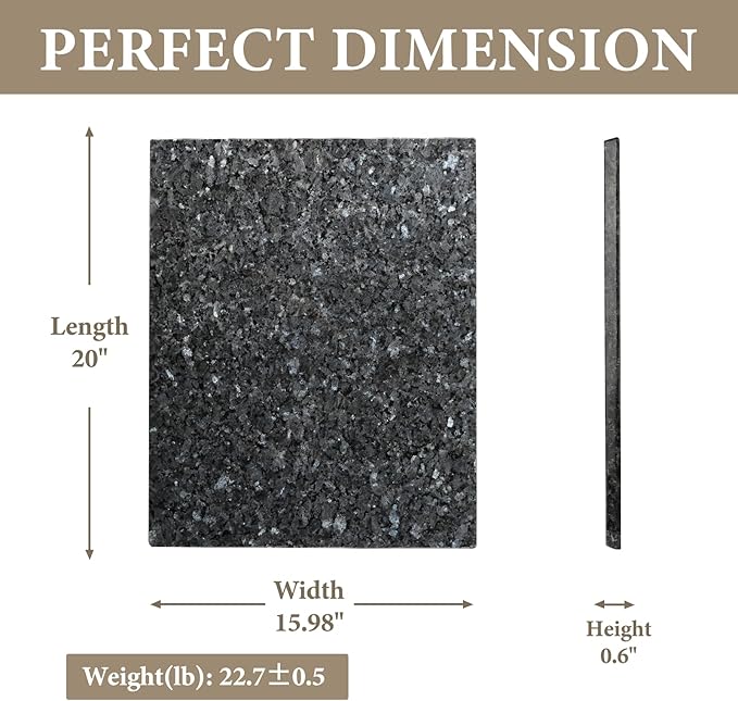 Koville Norwegian Natural Granite Cutting Board for Kitchen, 16x20inch Extra Large Hand Crafted Stone Slab for Cheese, Charcuterie, Pastry Board - Gift for Wedding, House Warming