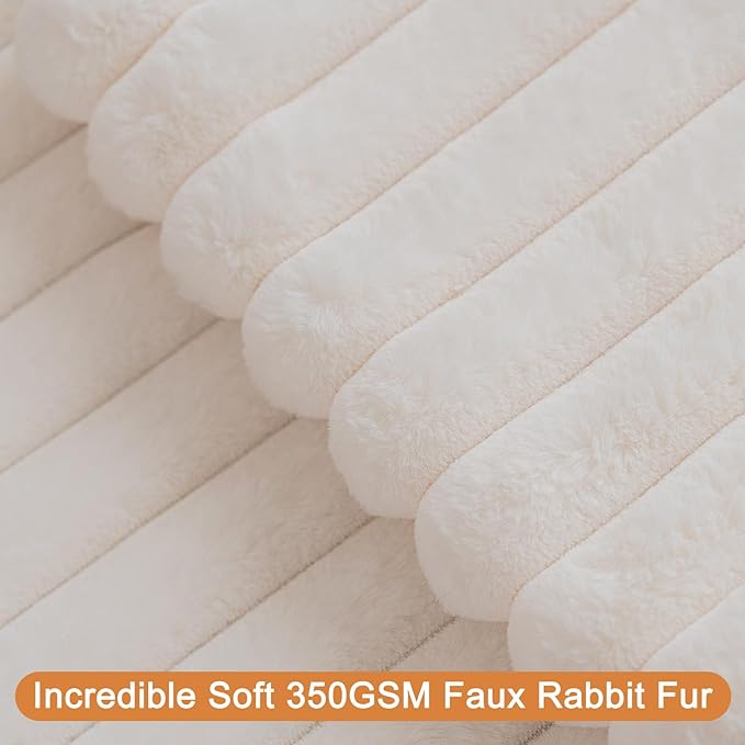 Double-Sided Faux Fur Plush Throw Pillow Covers 12x20 Set of 2 Fuzzy Striped Soft Cozy Pillowcase Luxury Decorative Pillows Rectangle Shaggy Cushion Cover for Couch Sofa Bed,Cream White
