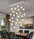24-Lights Modern Rectangular Crystal Chandelier LED Raindrop Ceiling Pendant Light Crystal Lighting Fixture for Living Room Hotel Staircase Hallway Foyer Entryway Bedroom Silver