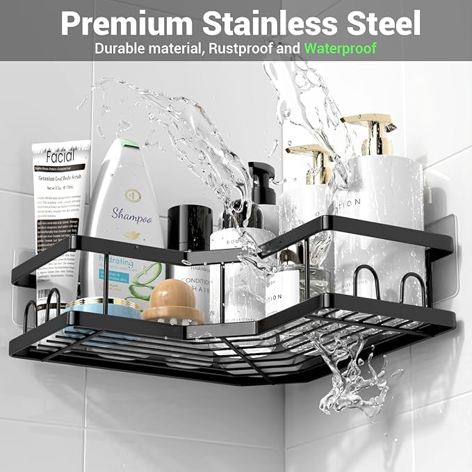 Corner Shower Caddy Bathroom Organizer Adhesive Shower Rack Bathtub Shelves - 3Pack No Drilling Shower Shelf - Rustproof Bath Tub Organizer