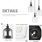 Emliviar 3-Light Chandelier Hanging Light Fixture, Modern Cluster Pendant Lighting for Kitchen Island with Clear Seeded Glass, Black Finish, DYE286G2-3 BK