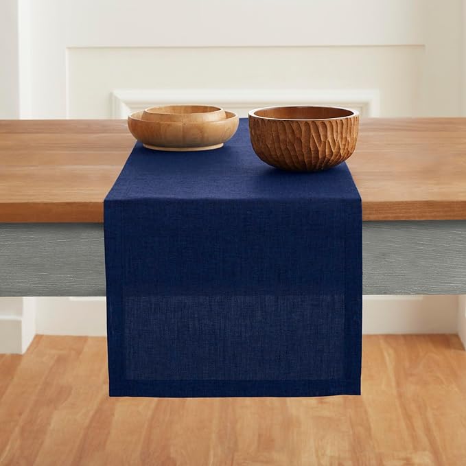 Solino Home Linen Table Runner 90 Inches Long - Athena, 100% Pure Linen Royal Blue 14 x 90 Inch Table Runner for Dining, Holiday