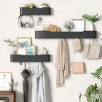 Coat Rack Wall Mount Entryway Organizer Modern Key Holder Wall Mount with Wooden Shelf Entryway Hooks for Bedroom Kitchen Hallway Bathroom for Hanging Coats Hats Bags Towels