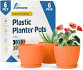 Yellow 6-Inch Plant Pots with Drainage & Saucers 6 Pack, Indoor & Outdoor Planters for Houseplants, Herbs, and Flowers, Durable & Weatherproof Material, Stackable, Lightweight, Minimalist Design