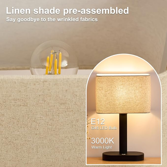 12.6" Set of 2 Cordless Touch Table Lamp, 5200mAh Rechargeable Desk Lamp, Stepless Dimming Modern Bedside Lamps with 3000K Warm Light LED Bulb, Nightstand Lamps for Bedroom, Living Room,Office