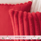 MOSAYT Christmas Faux Fur Throw Pillow Covers 18x18, Set of 2, Plush Velvet Soft Pillow Case,Fluffy Striped Decorative Couch Pillow Covers for Sofa, Bedroom, Living Room(Red)