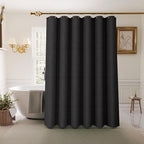 Inhousolu Boho Farmhouse Shower Curtain with Fabric Liner Set, Faux Linen Textured, 14 Metal Hooks Luxury Weighted Hem, Washable Wrinkle Free Bath Curtain for Hotel Bathroom 72" W x 72" L Black