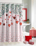 Eucalyptus Love Hearts Valentine's Day Shower Curtain, Pink Buffalo Plaid Shower Curtains Set with Hooks, Waterproof Fabric Bathroom Curtains Decor Home Accessories, Stall Long 36 X 78 Inch