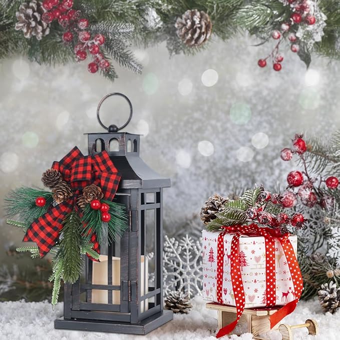 NEEDOMO 2 Pcs Christmas Decorations Indoor, Outdoor Christmas Led Lanterns Decorative for Table Centerpieces, Vintage Metal Hanging Candle Holder, Home Decor for Party, Living Room, Patio, Porch