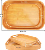 2 Pack Bamboo Serving Trays with Handles, Rectangular Bamboo Trays for Serving Food, Tea, or Dining in Bed