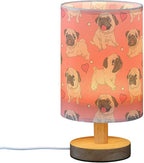 Table Lamp Pugs Puppy Heart on Pink Nightstand Lamp with Wood Base Fabric Lamp Shade Bedside Desk Lamp for Living Room Bedroom Kids Room Office