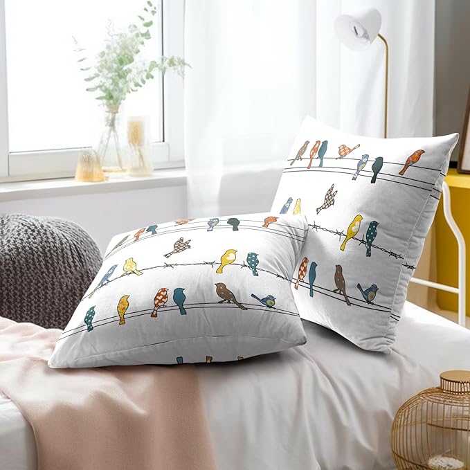Rowley Bird Throw Pillow Cover 22x22 Inches Summer Spring Style Bird Multicolor Country Square Pillowcases for Sofa Couch Housewarming Gifts Family Room Decor