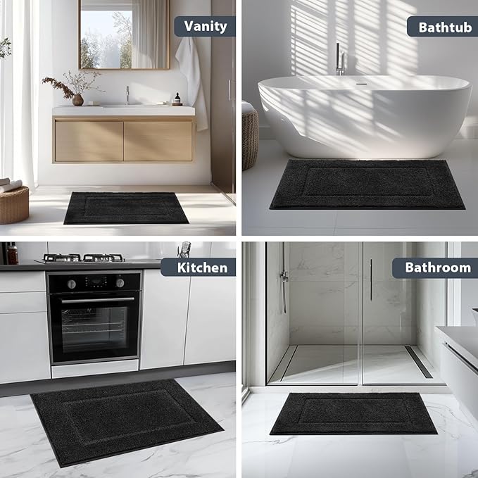 Bathroom Rugs 24" x 36", Non-Slip Extra Soft Absorbent Bath Rugs, Machine Washable Quick Dry Bath Mats for Bathroom Floor, Shower, Bathtub and Sink, Black