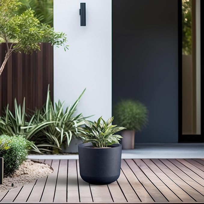 Kante Round Concrete Planter, 13.2 Inch Dia Classic Style Large Plant Pot with Drainage Hole for Indoor & Outdoor Plants, Ideal for Home, Patio, Garden, Charcoal