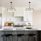 ALISADABOY Drum Chandeliers for Dining Room 21.65’’ Inch Modern Farmhouse Black Chandelier 5 Light Contemporary Hanging Pendant Light Fixture for Living Room Kitchen Island Foyer Entryway Stairway