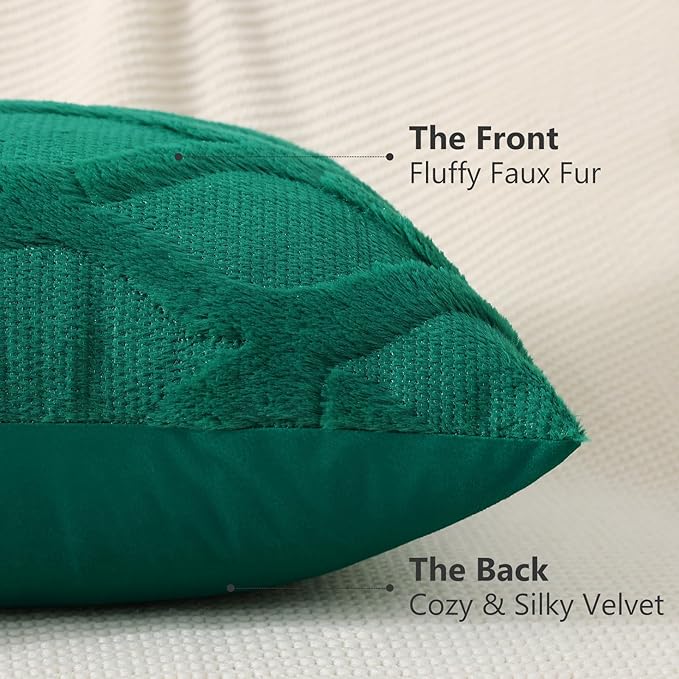 decorUhome Christmas Throw Pillow Covers 18x18 Inch Set of 2, Soft Plush Faux Fur Wool Green Couch Pillow Covers, Decorative Neutral Pillow Cases for Bed Sofa Living Room Home Decor