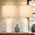 Ceramic Table Lamps Set of 2, White Modern Bedside 25" Nightstand Lamp 3-Way Dimmable Lamp for Bedroom Living Room Farmhouse, Side Table Lamp, Bulbs Included