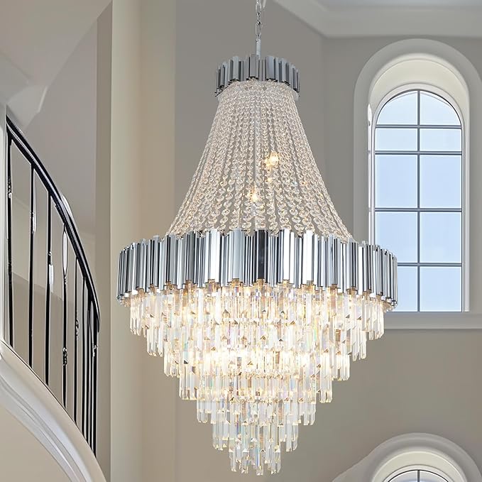 Crystal Chandeliers Contemporary Chandelier Foyer Entryway Lighting 21 Lights Pendant Ceiling Light Fixture for Grand Living Room Hallway Entry French Empire Style Extra Large 36''