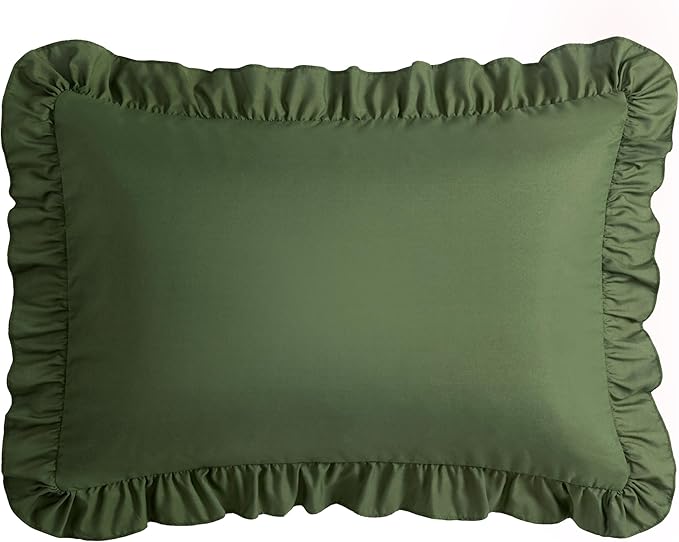 KKJIAF Ruffle Body Pillow Cases Set of 1, Ruffled Pillow Covers with Envelope Closure, Body Pillowcases Size of 20" x 54", Ruffled Long Pillow Shams, Olive Green