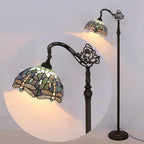 Tiffany Floor Lamp Stained Glass Blue Dragonfly Style Arched Reading Light Gooseneck Adjustable Corner Standing Lamp 12X16X66 Inch for Bedroom Living Room Home Office