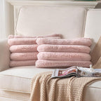 Faux Fur Plush Throw Pillow Covers 12x20 Inch Set of 2 - Luxury Decorative Fuzzy Striped Soft Cozy Pillowcase for Couch, Sofa, Living Room - Pink