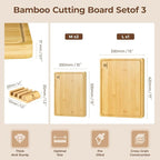 Large Bamboo Cutting Boards Set of 4 for Kitchen, Bamboo Charcuterie Chopping Board with Holder Non Slip, Steak Serving Tray with Juice Groove, Big Butcher Block for Cheese, Ideal for Gift