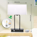 3-Way Dimmable Touch Control Table Lamp with 2 USB Ports and AC Power Outlet Modern Bedside Nightstand Lamp Fabric Shade and Metal Base for Guestroom Bedroom Living Room Hotel LED Bulb Included White