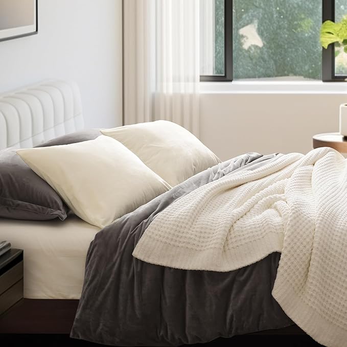 PHF Super Soft Velvet Pillowcases Standard Size, No Insert, 2 Pack Luxury Cozy Warm Pillow Shams Covers with Envelope Closure, 20" X 26" Cozy Fuzzy Flannel Pillow Case, Cream