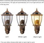 Solar Wall Lamp with Light Sensor, Waterproof Outdoor Led Hexagonal Light Fixture for Garage, Front Porch, Fence, Yard, Bronze